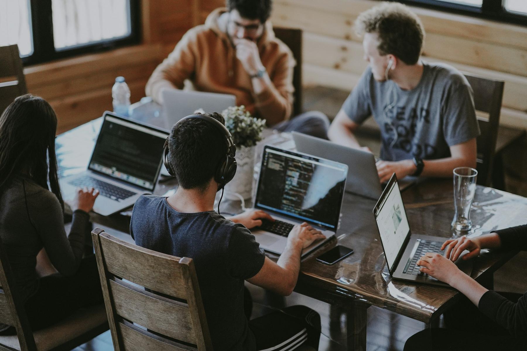 Professional team working together in a modern office